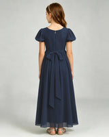 Navy Blue Chiffon A-line Junior Bridesmaid Dress Back View