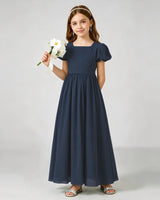 Navy Blue Chiffon A-line Junior Bridesmaid Dress Front View