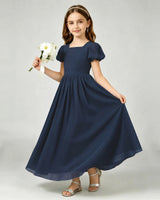 Navy Blue Chiffon A-line Junior Bridesmaid Dress Front View