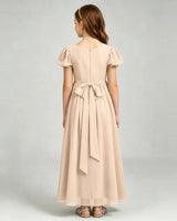 Peach Chiffon A-line Junior Bridesmaid Dress Back View