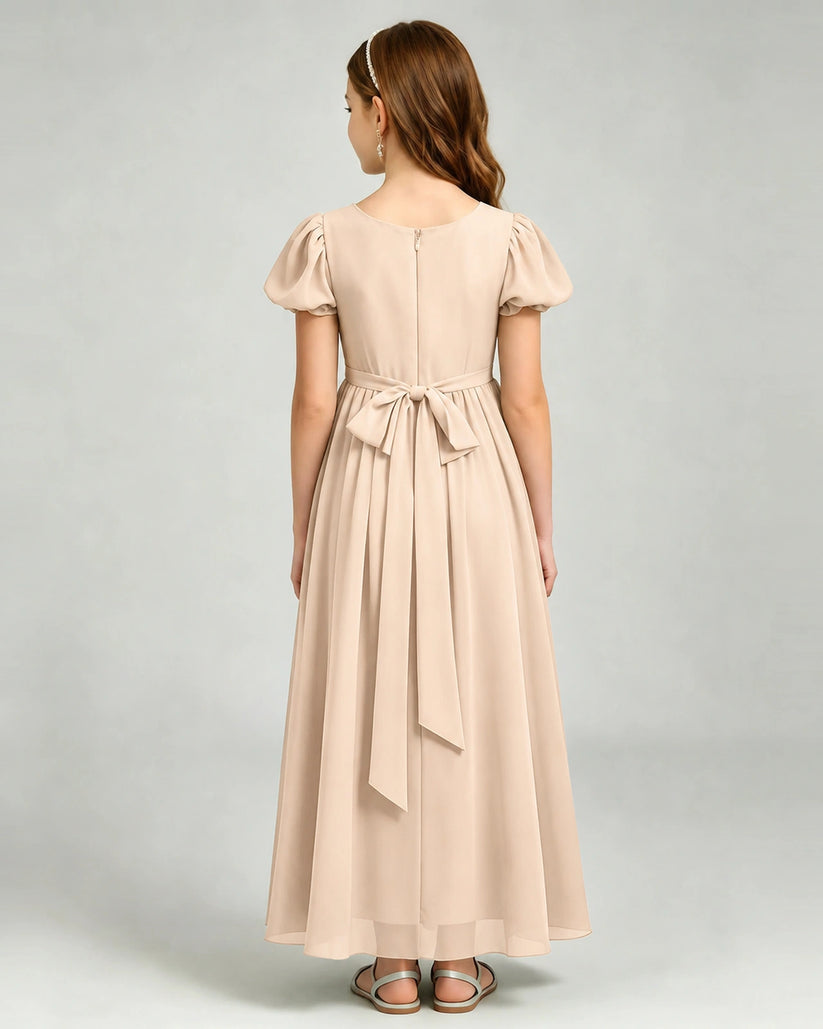 Peach Chiffon A-line Junior Bridesmaid Dress Back View