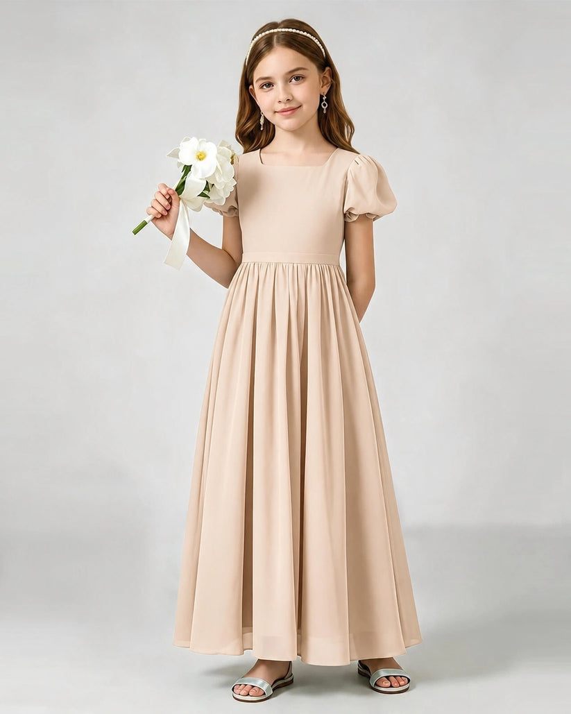 Peach Chiffon A-line Junior Bridesmaid Dress Front View