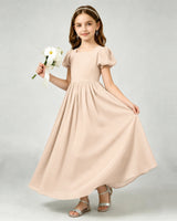 Peach Chiffon A-line Junior Bridesmaid Dress Front View