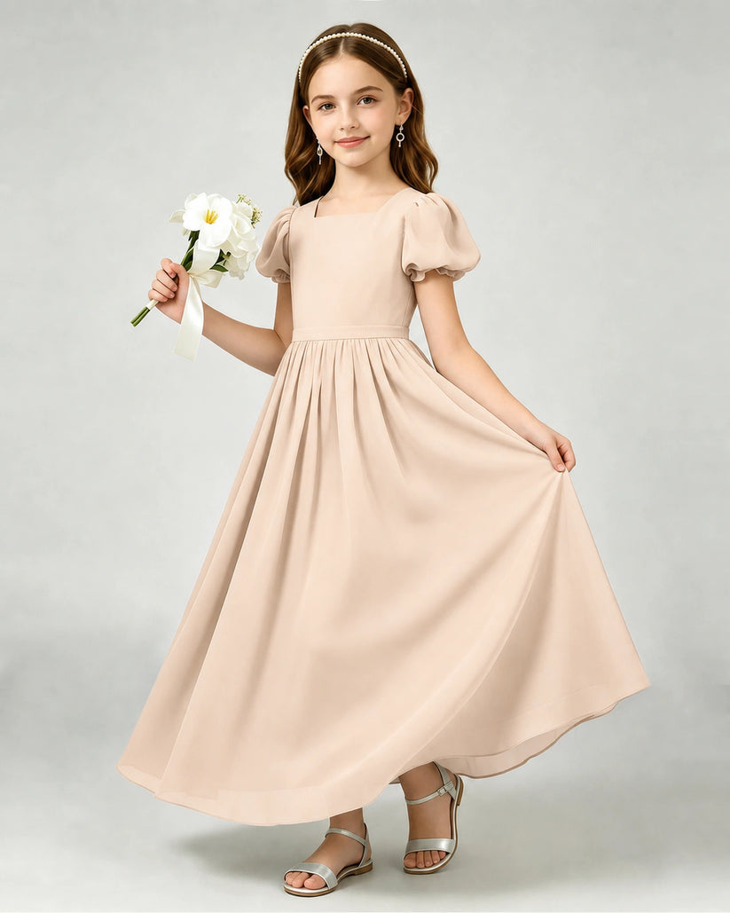 Peach Chiffon A-line Junior Bridesmaid Dress Front View