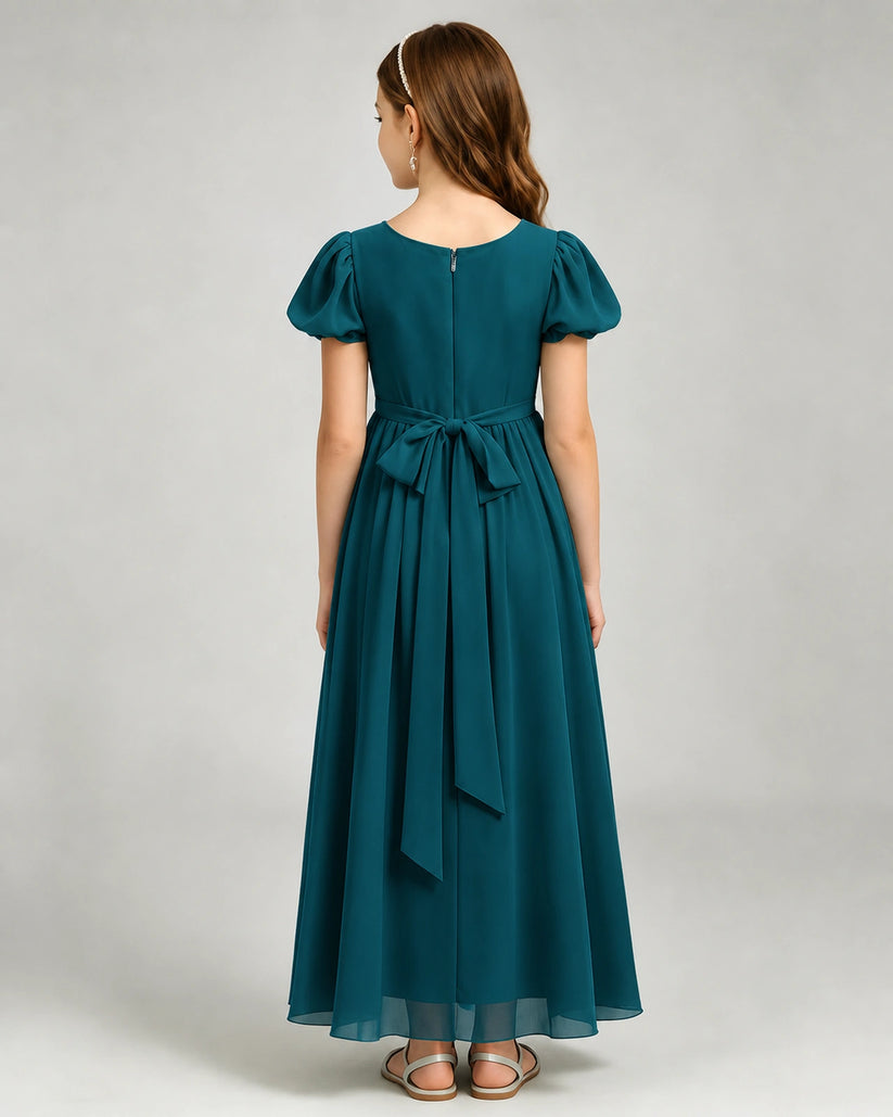 Peacock Chiffon A-line Junior Bridesmaid Dress Back View