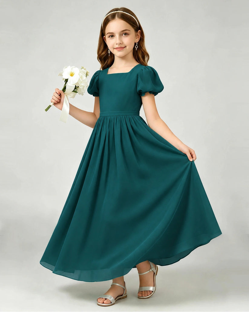 Peacock Chiffon A-line Junior Bridesmaid Dress Front View
