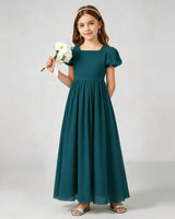 Peacock Chiffon A-line Junior Bridesmaid Dress Front View