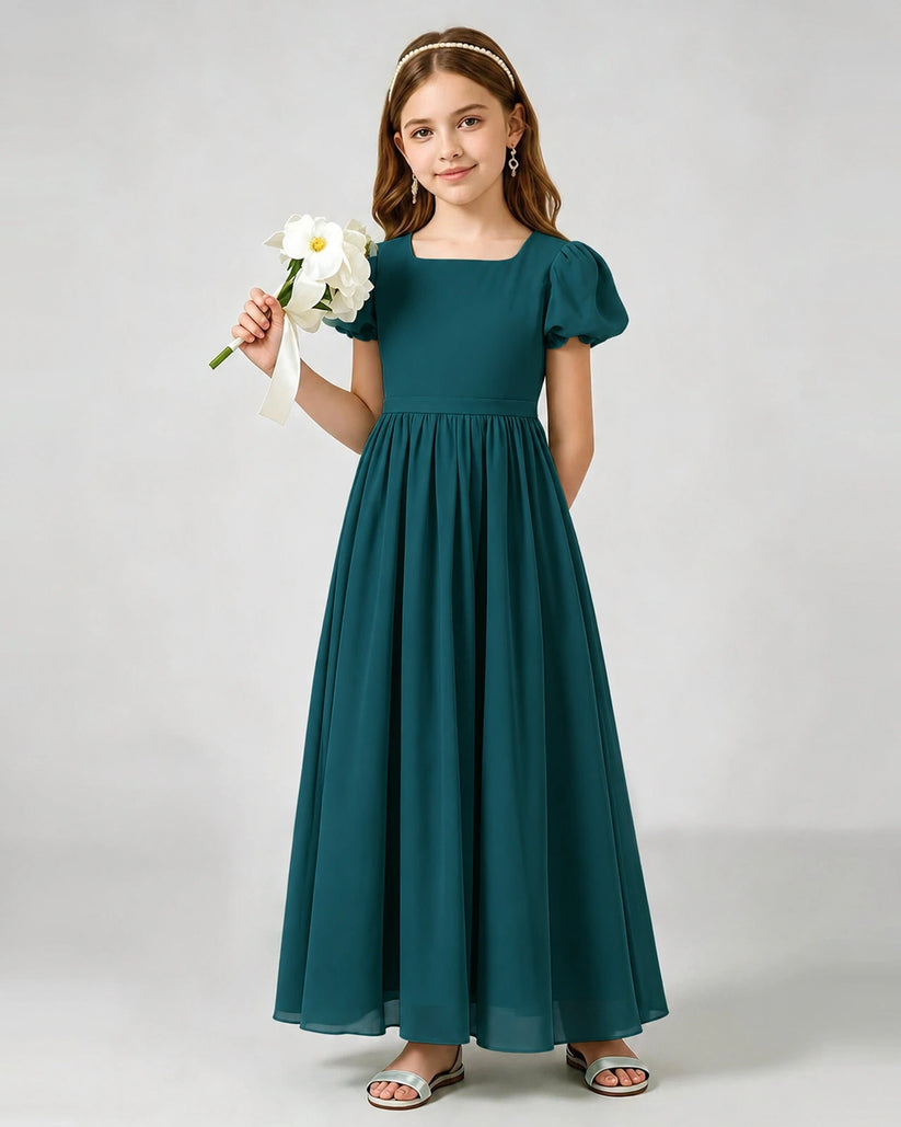 Peacock Chiffon A-line Junior Bridesmaid Dress Front View