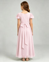 Pink Chiffon A-line Junior Bridesmaid Dress Back View