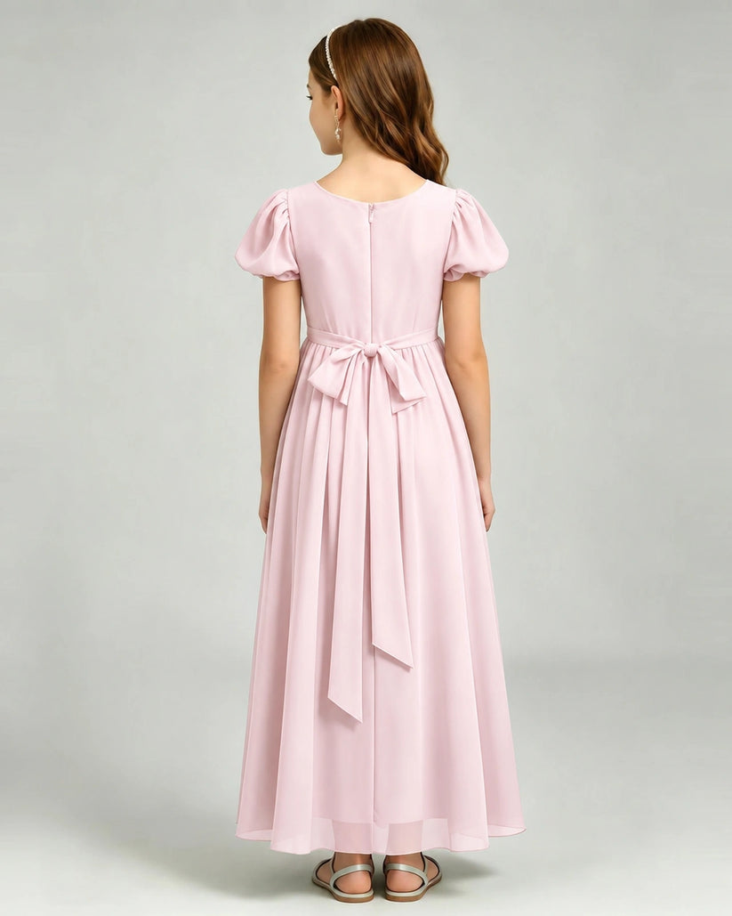 Pink Chiffon A-line Junior Bridesmaid Dress Back View