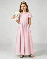 Pink Chiffon A-line Junior Bridesmaid Dress Front View