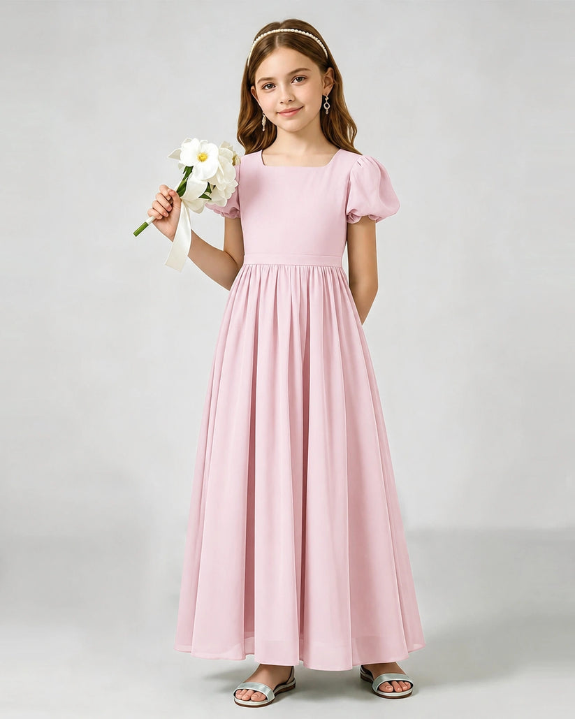 Pink Chiffon A-line Junior Bridesmaid Dress Front View