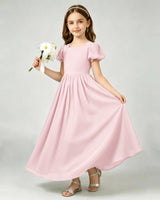 Pink Chiffon A-line Junior Bridesmaid Dress Front View