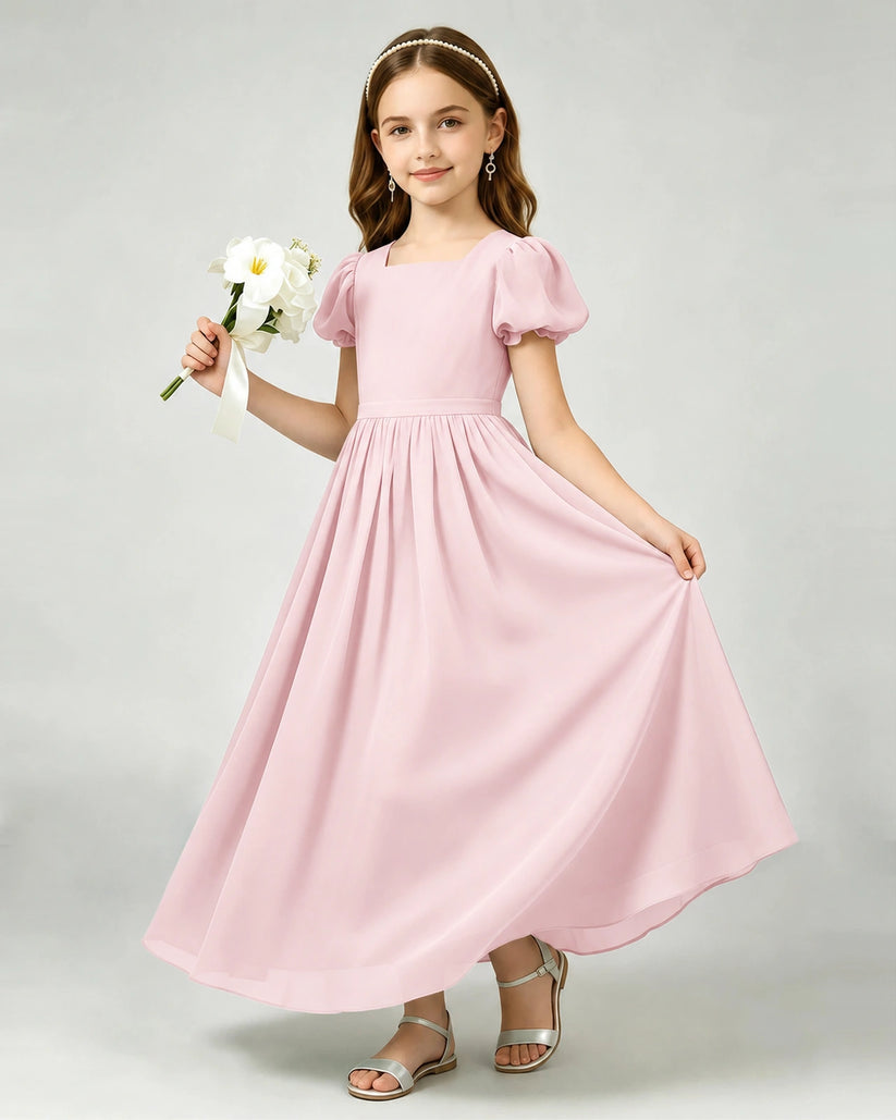 Pink Chiffon A-line Junior Bridesmaid Dress Front View