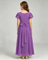Purple Chiffon A-line Junior Bridesmaid Dress Back View