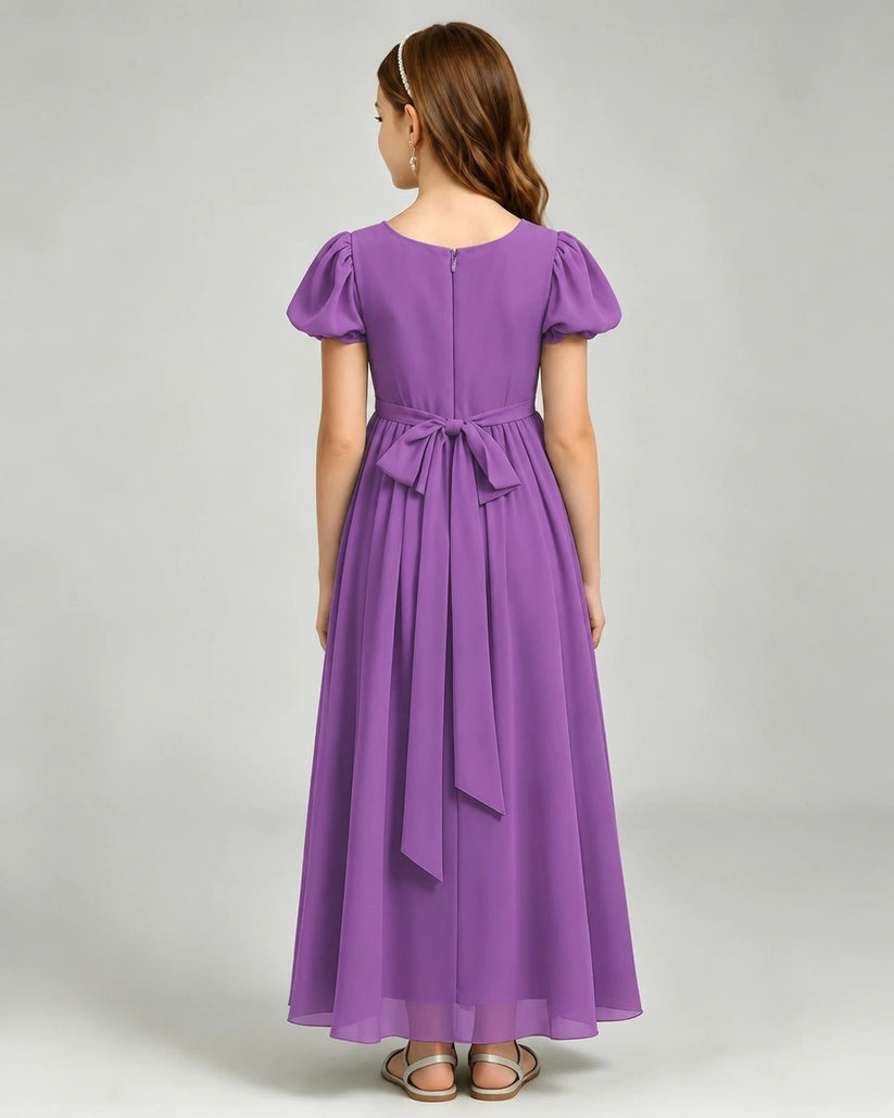 Purple Chiffon A-line Junior Bridesmaid Dress Back View
