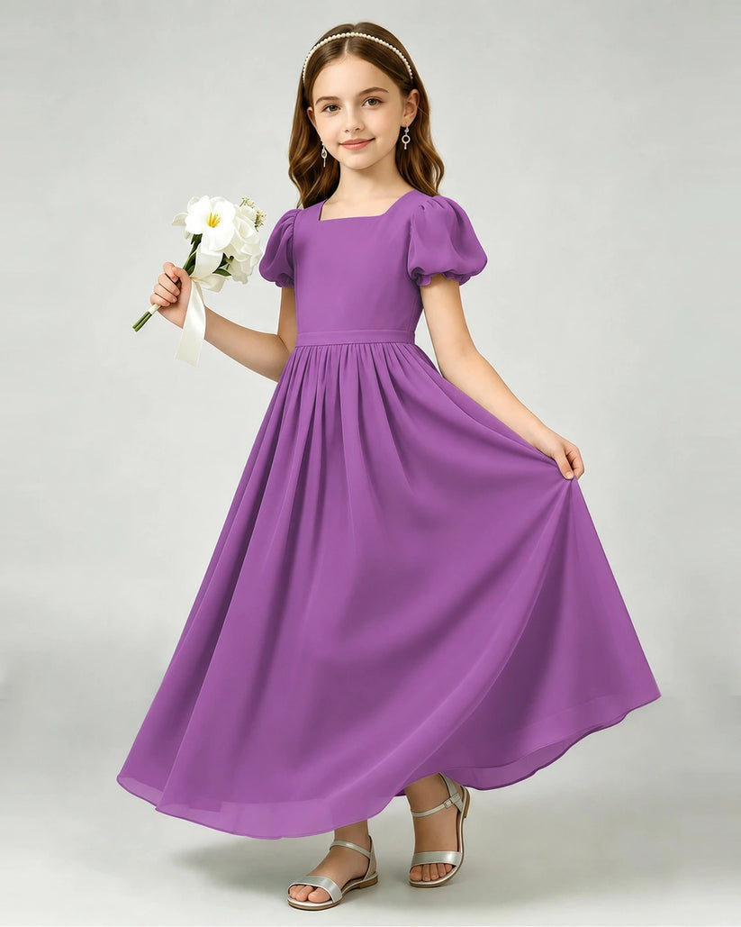 Purple Chiffon A-line Junior Bridesmaid Dress Front View