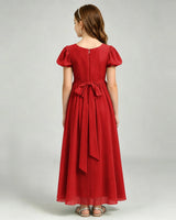 Red Chiffon A-line Junior Bridesmaid Dress Back View