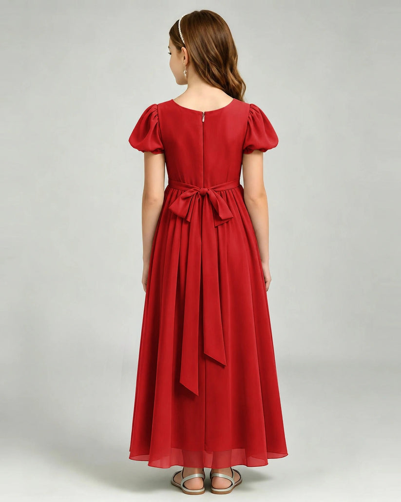 Red Chiffon A-line Junior Bridesmaid Dress Back View