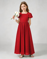 Red Chiffon A-line Junior Bridesmaid Dress Front View