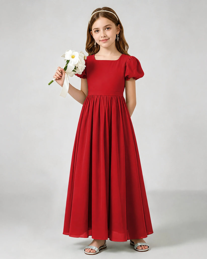 Red Chiffon A-line Junior Bridesmaid Dress Front View
