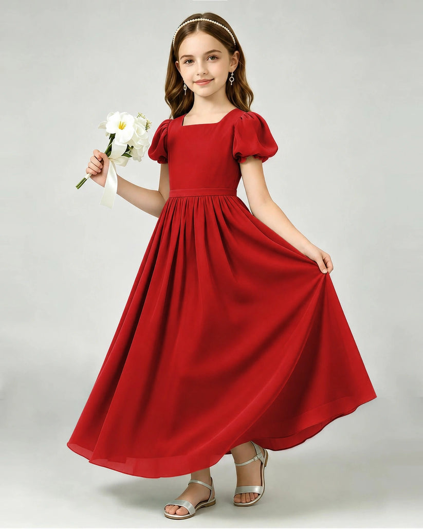 Red Chiffon A-line Junior Bridesmaid Dress Front View