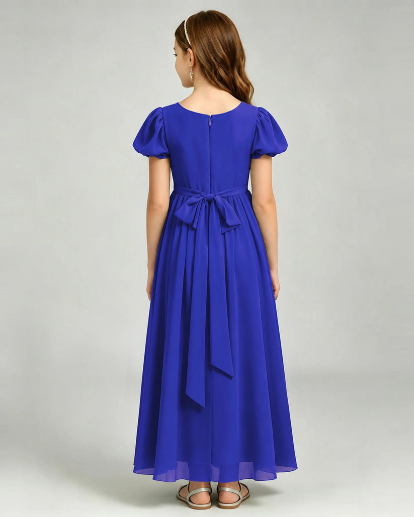 Royal Blue Chiffon A-line Junior Bridesmaid Dress Back View