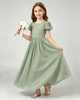 Sage Green Chiffon A-line Junior Bridesmaid Dress Front View