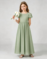 Sage Green Chiffon A-line Junior Bridesmaid Dress Front View