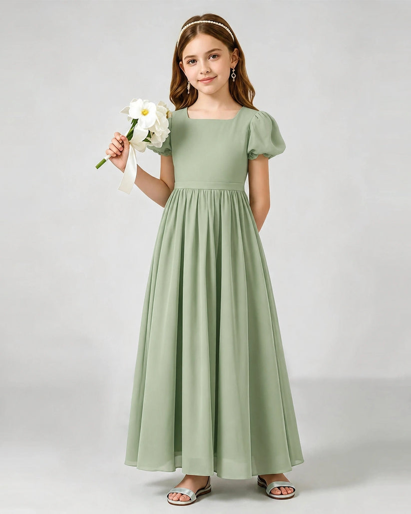 Sage Green Chiffon A-line Junior Bridesmaid Dress Front View