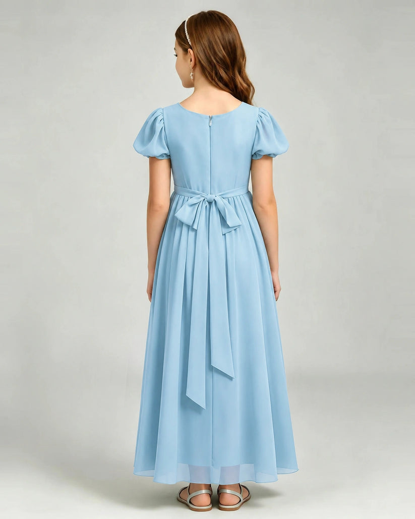 Sky Blue Chiffon A-line Junior Bridesmaid Dress Back View