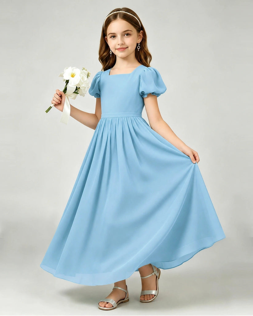 Sky Blue Chiffon A-line Junior Bridesmaid Dress Front View