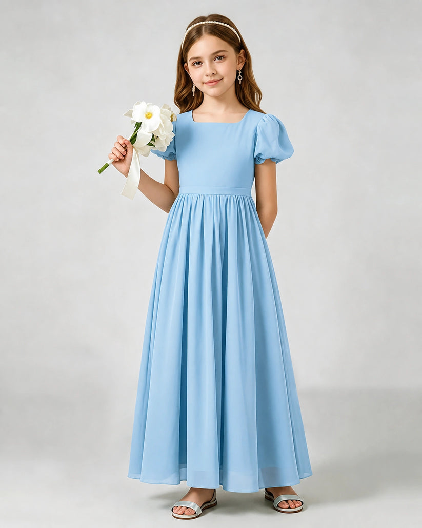 Sky Blue Chiffon A-line Junior Bridesmaid Dress Front View