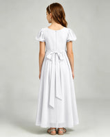 White Chiffon A-line Junior Bridesmaid Dress Back View