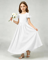 White Chiffon A-line Junior Bridesmaid Dress Front View