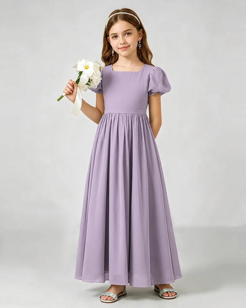 Wisteria Chiffon A-line Junior Bridesmaid Dress Front View
