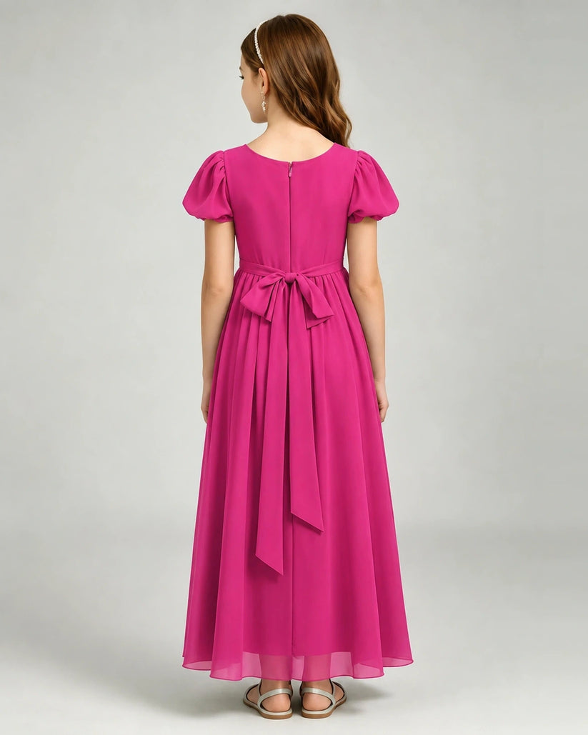 Hot Pink Chiffon A-line Junior Bridesmaid Dress Back View