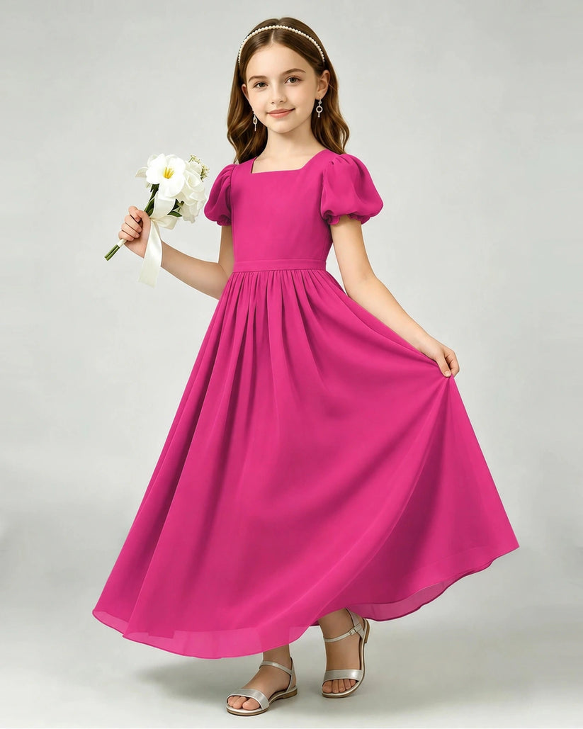 Hot Pink Chiffon A-line Junior Bridesmaid Dress Front View