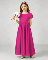 Hot Pink Chiffon A-line Junior Bridesmaid Dress Front View