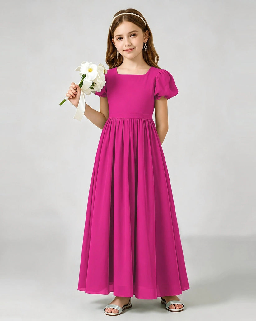 Hot Pink Chiffon A-line Junior Bridesmaid Dress Front View