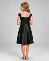 Black Satin A-line Girls Formal Dress Back View
