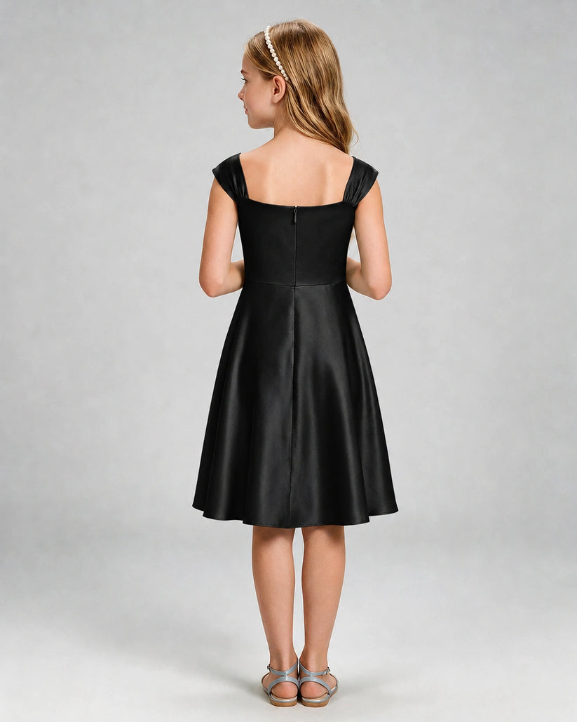 Black Satin A-line Girls Formal Dress Back View