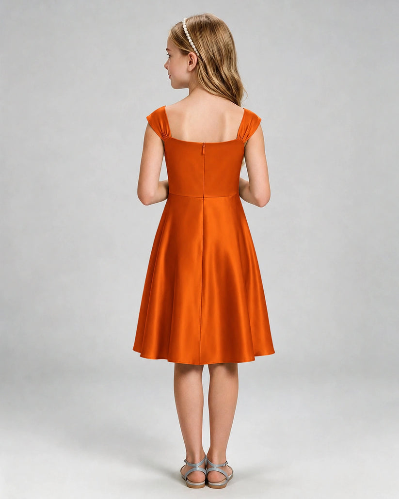 Burnt Orange Satin A-line Girls Formal Dress Back View