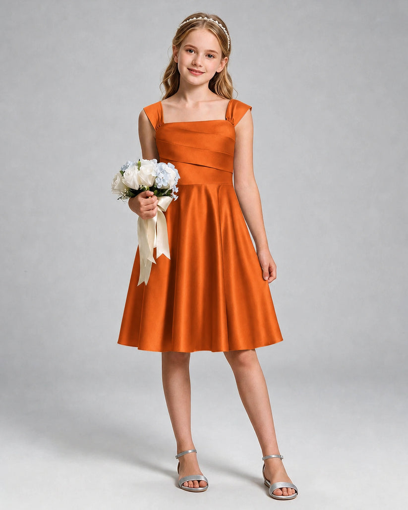 Burnt Orange Satin A-line Girls Formal Dress Front View