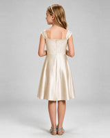 Champagne Satin A-line Girls Formal Dress Back View