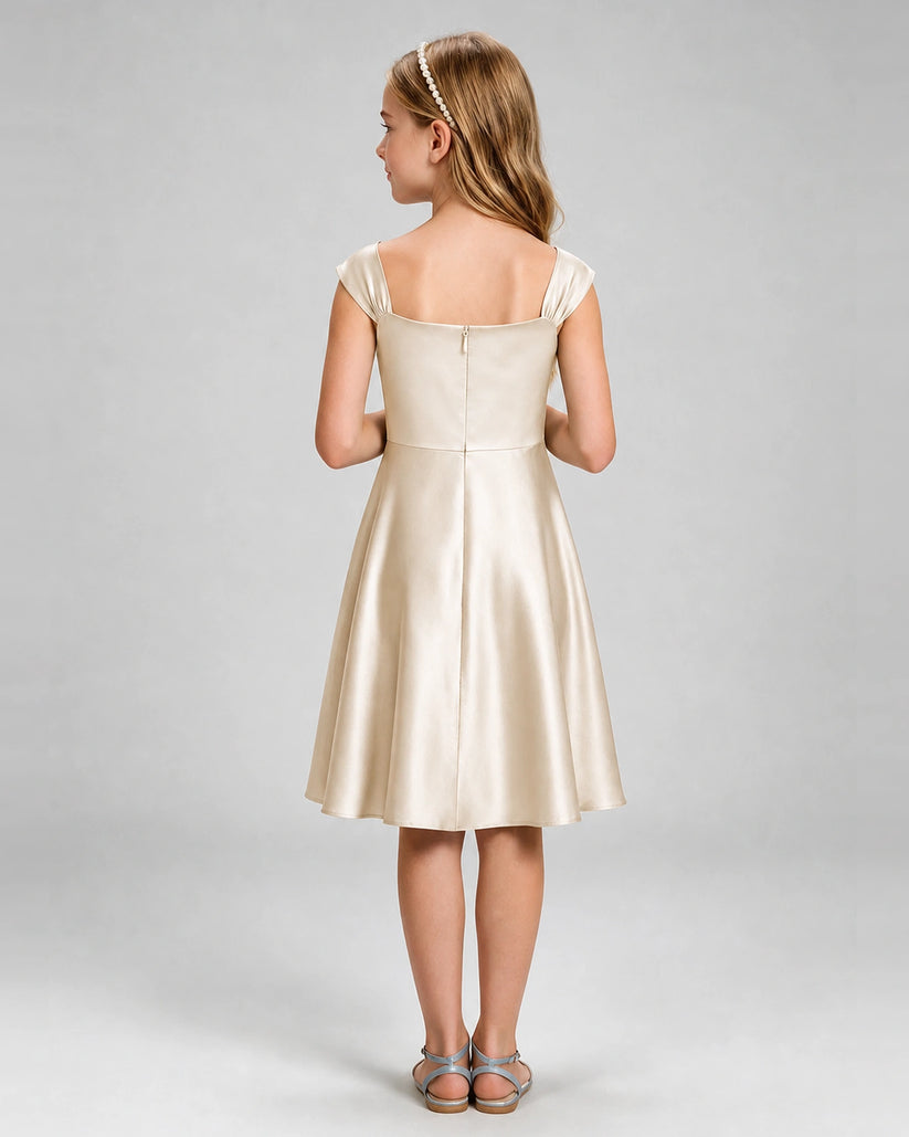Champagne Satin A-line Girls Formal Dress Back View