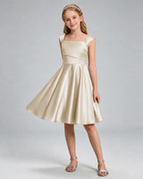 Champagne Satin A-line Girls Formal Dress Front View