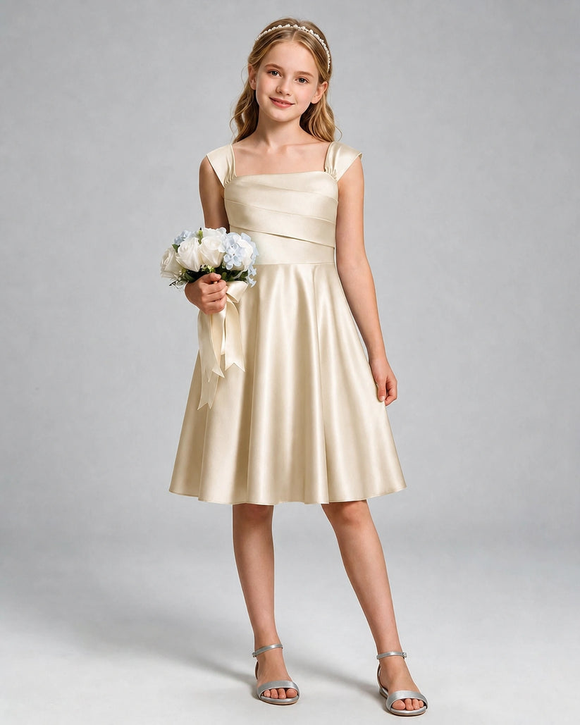 Champagne Satin A-line Girls Formal Dress Front View