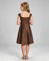 Chocolate Satin A-line Girls Formal Dress Back View