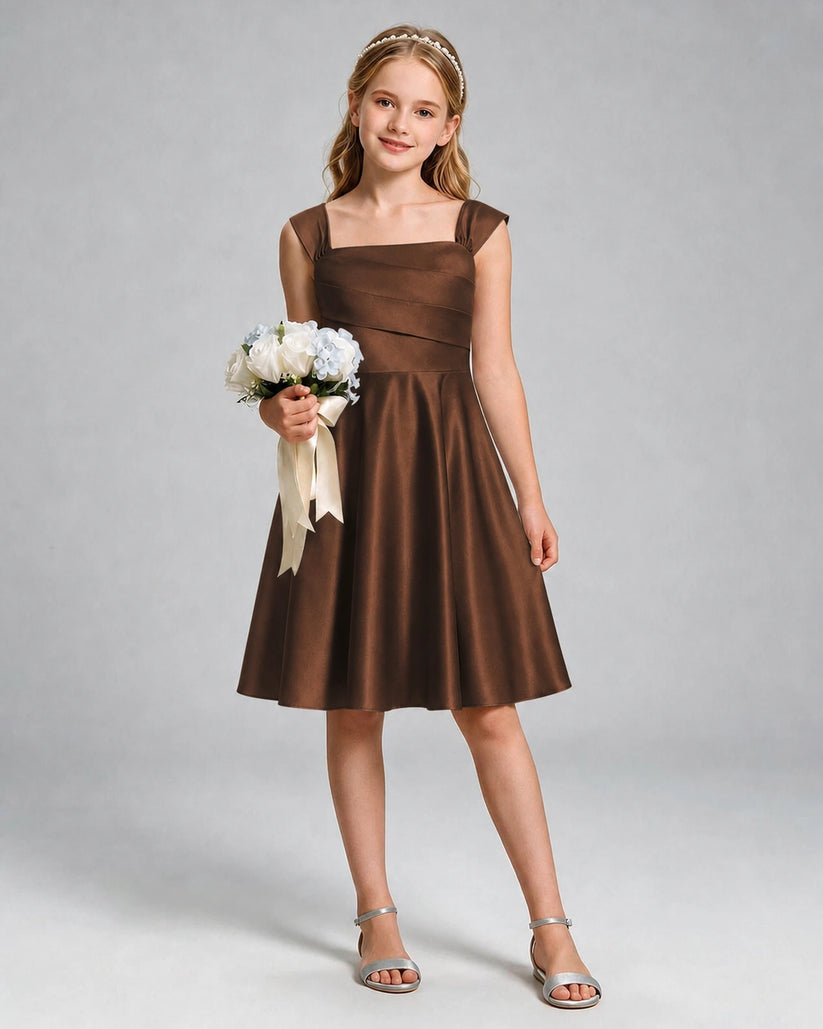 Chocolate Satin A-line Girls Formal Dress Front View
